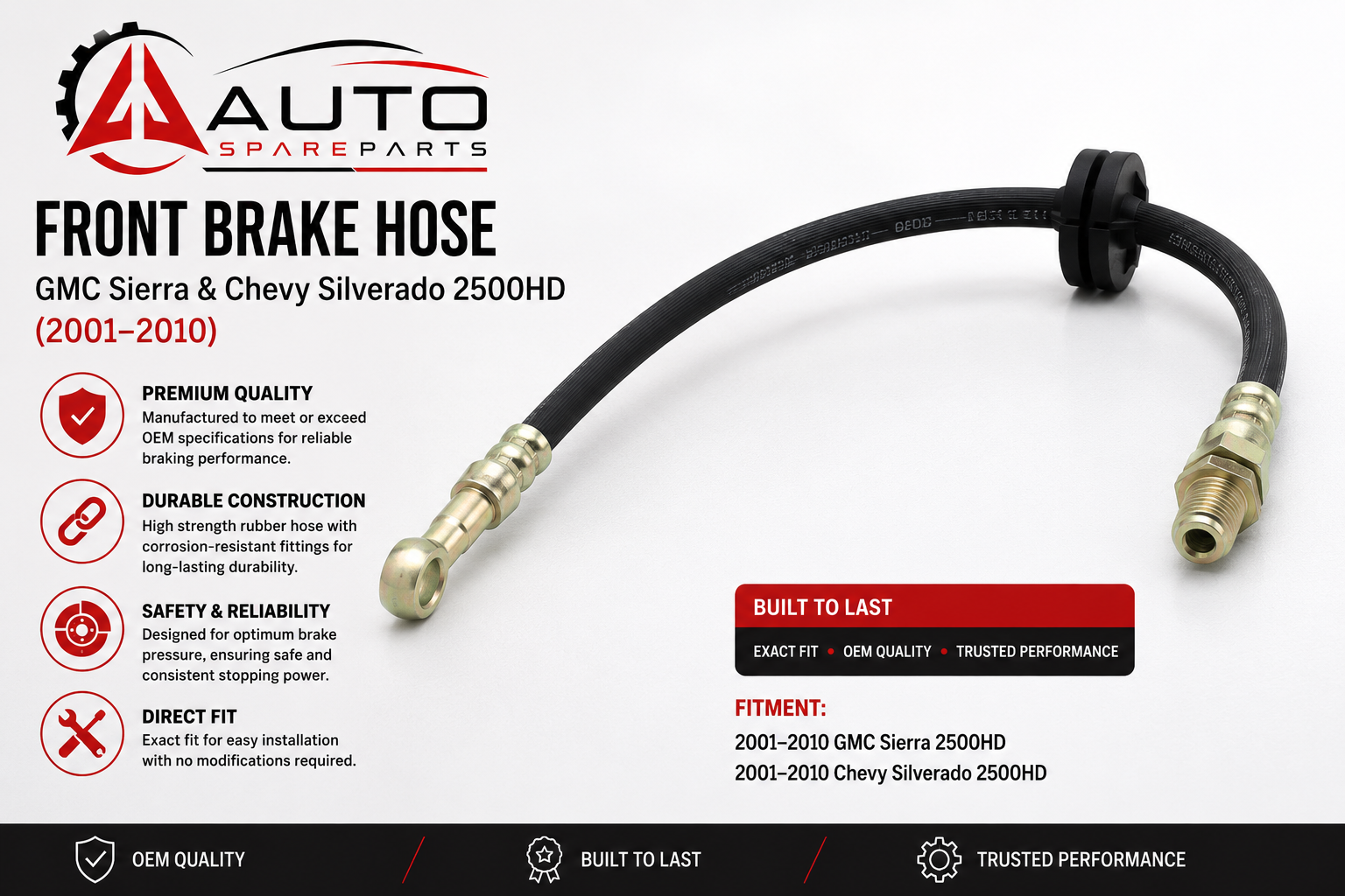 Front Brake Hose — GMC Sierra & Chevy Silverado 2500HD (2001–2010)